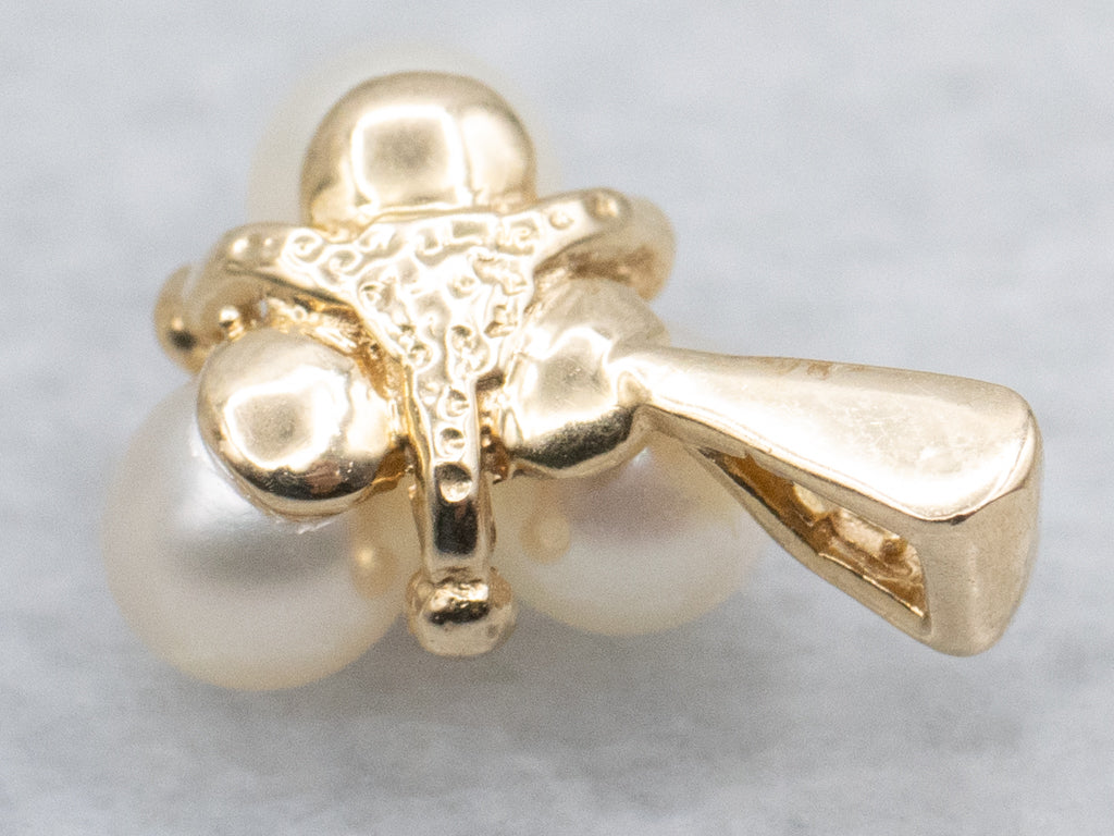 Triple Saltwater Pearl and Diamond Yellow Gold Pendant