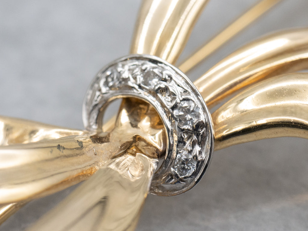 Vintage Two-Tone Gold Looping Diamond Ribbon Brooch