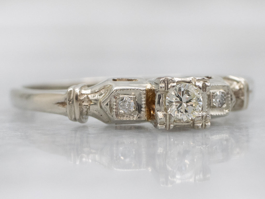 Early 1930s Illusion Set Three-Stone Diamond Engagement Ring
