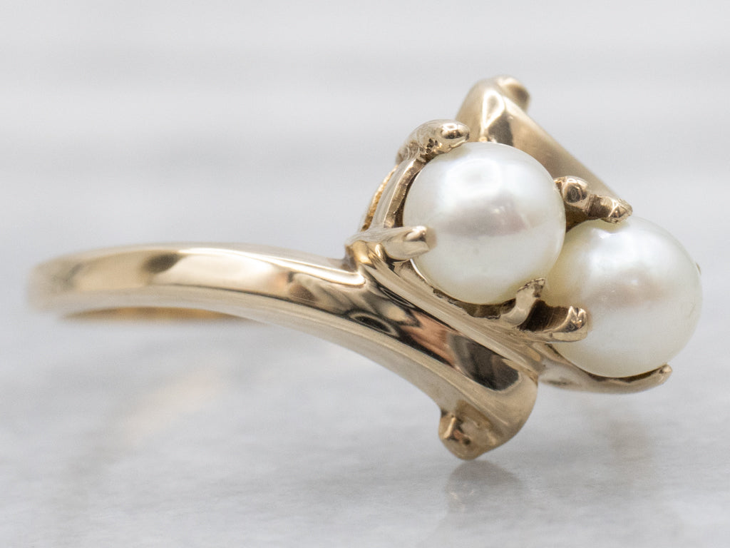 Vintage Saltwater Pearl and Gold Bypass Ring