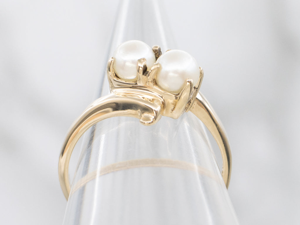 Vintage Saltwater Pearl and Gold Bypass Ring