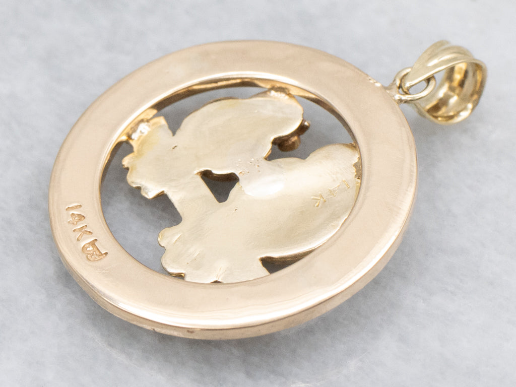 Mix-Era Antique Diamond and Enamel Gold Owl Pendant