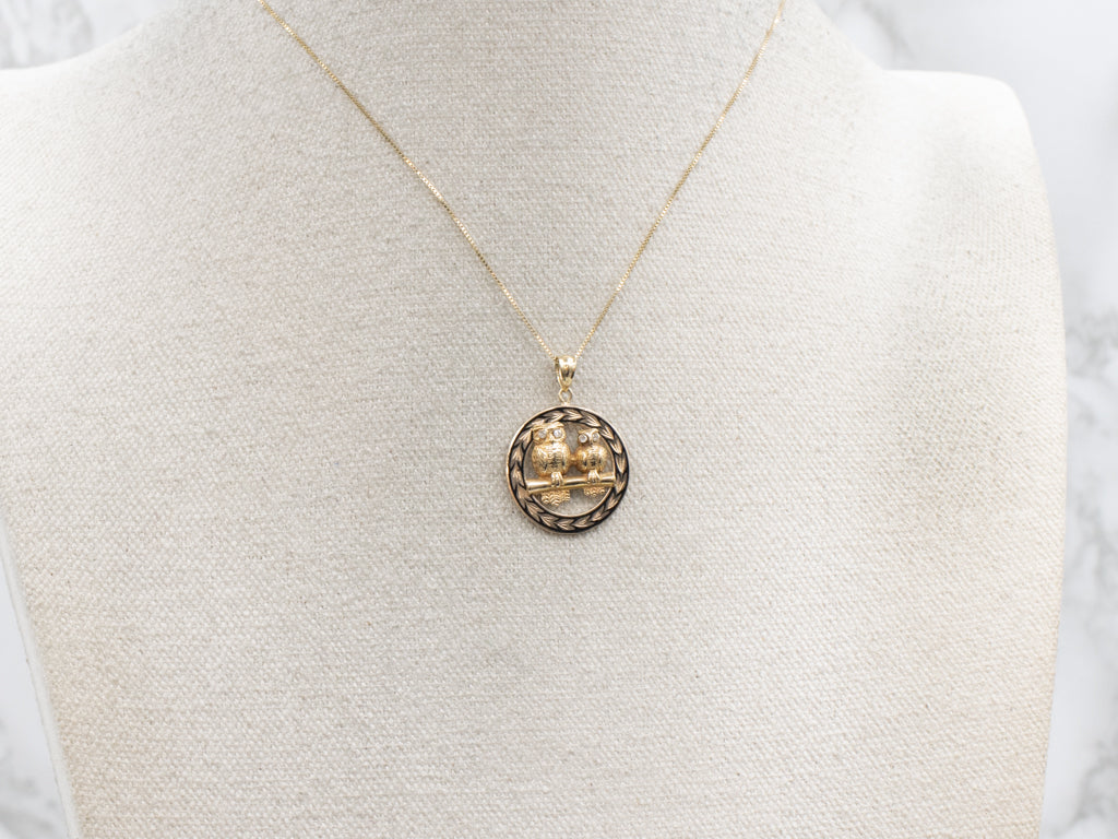 Mix-Era Antique Diamond and Enamel Gold Owl Pendant