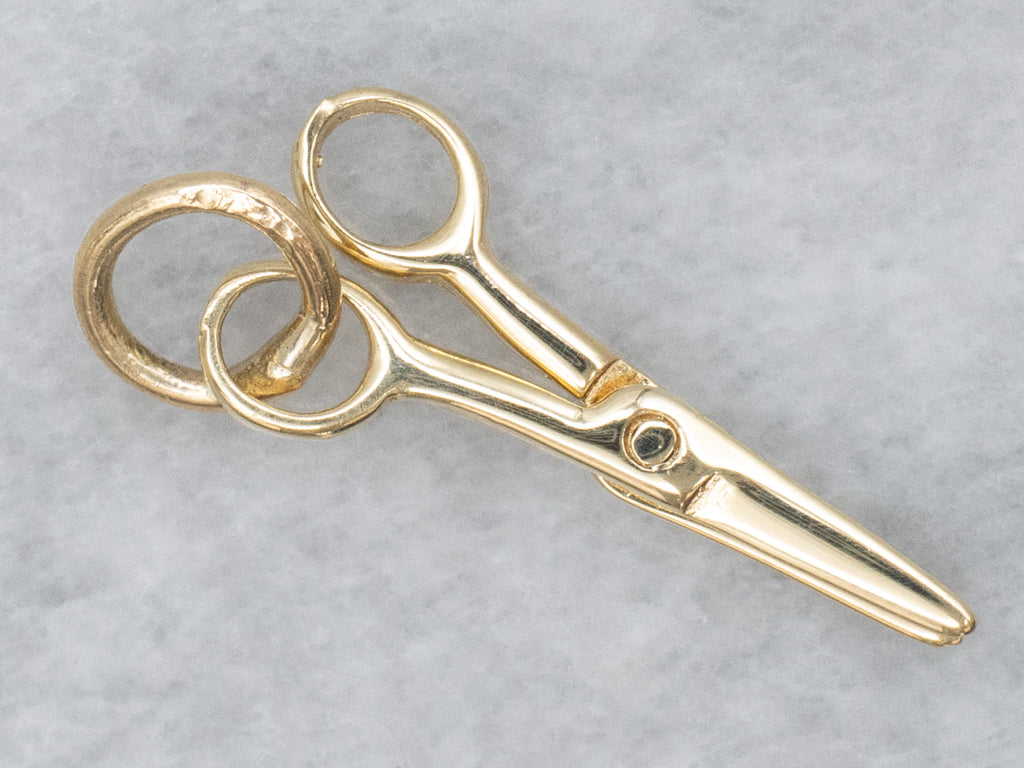 Moveable Vintage Gold Scissor Charm Pendant