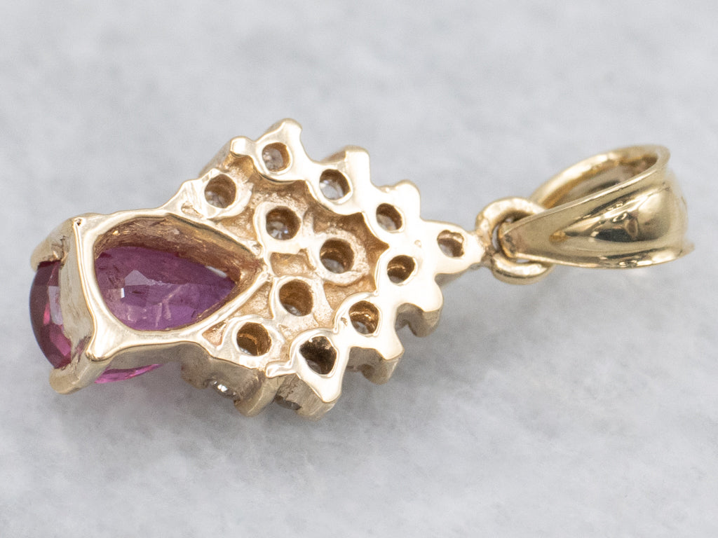Pretty Pear-Cut Ruby and Diamond Yellow Gold Pendant