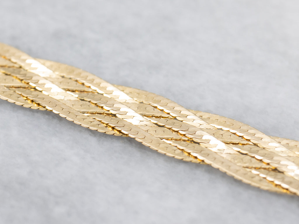 Vintage Italian Gold Braided Herringbone Chain with Lobster Clasp