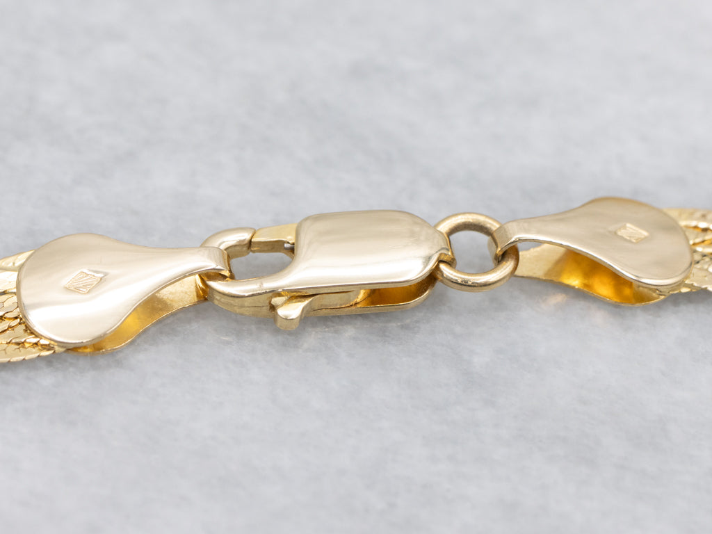 Vintage Italian Gold Braided Herringbone Chain with Lobster Clasp