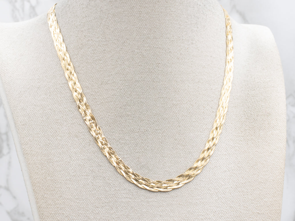 Vintage Italian Gold Braided Herringbone Chain with Lobster Clasp