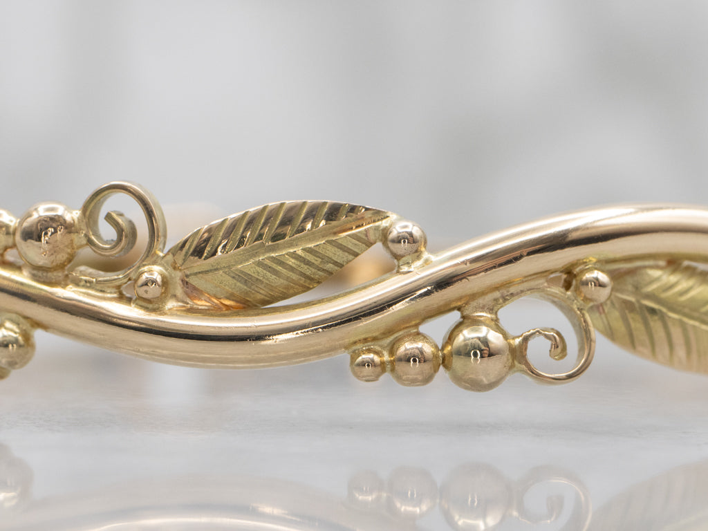 Vintage Botanical Gold Bangle Bracelet with Hook Clasp
