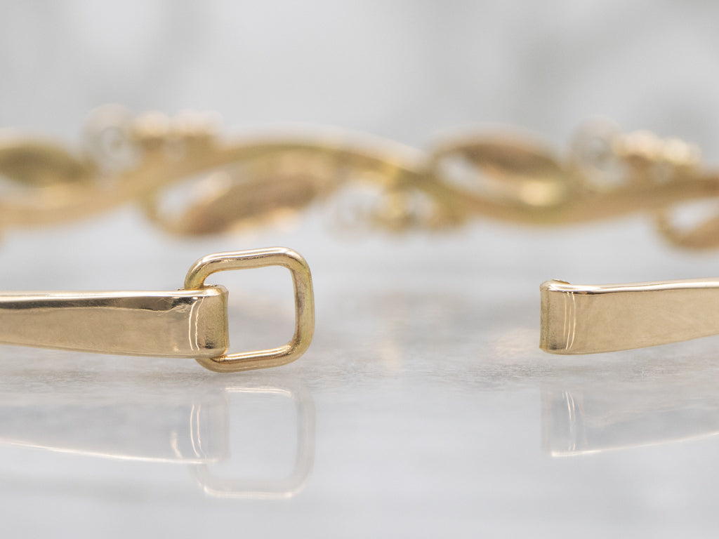 Vintage Botanical Gold Bangle Bracelet with Hook Clasp