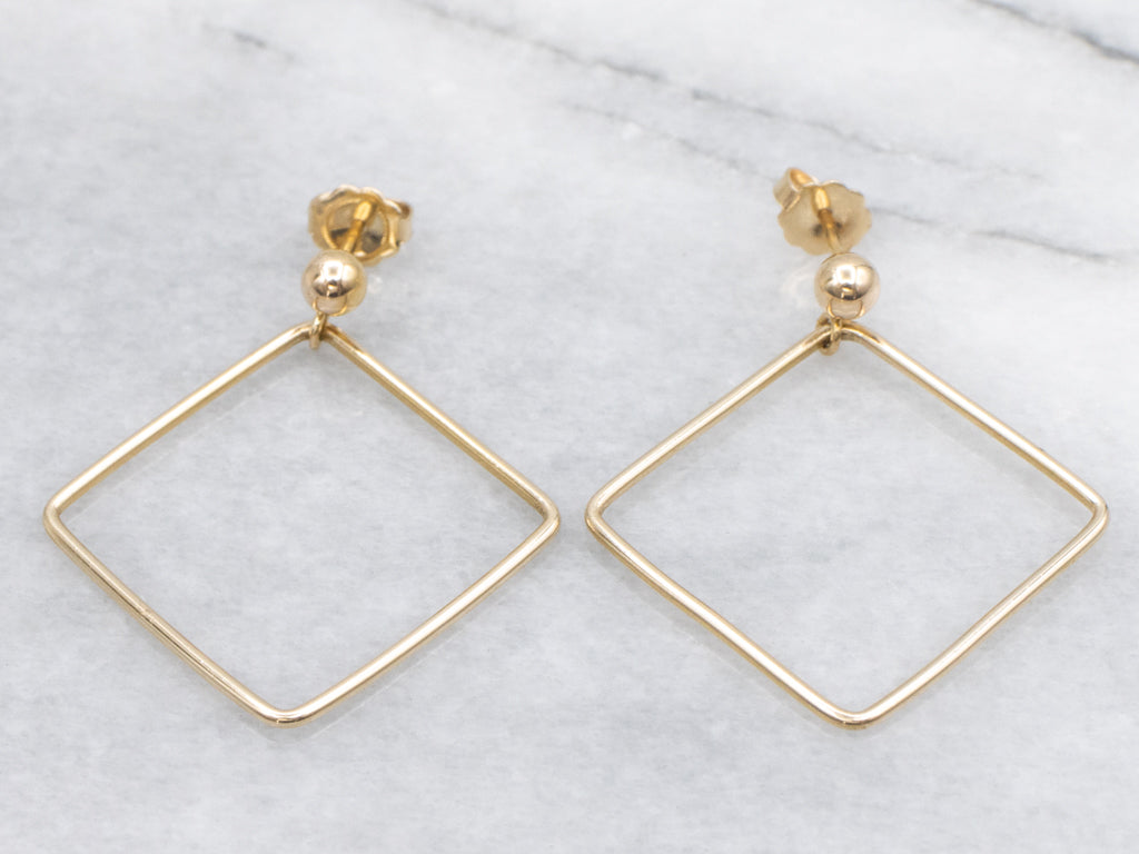Polished Gold Marquise Drop Earrings with Post-Back Findings
