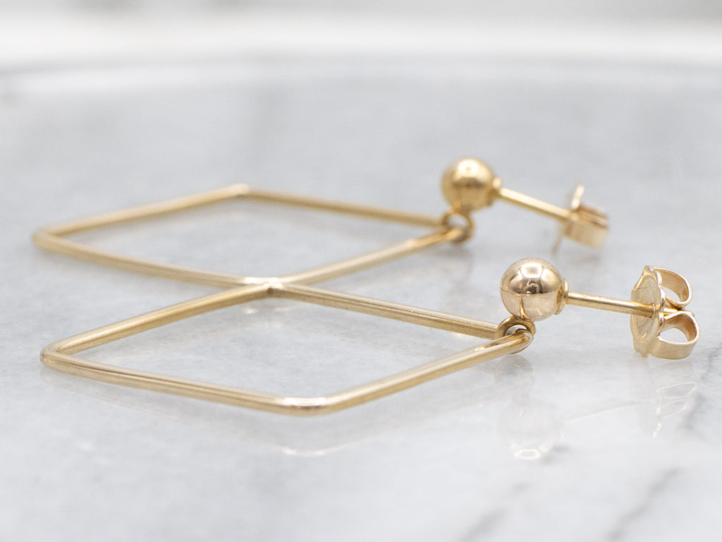 Polished Gold Marquise Drop Earrings with Post-Back Findings