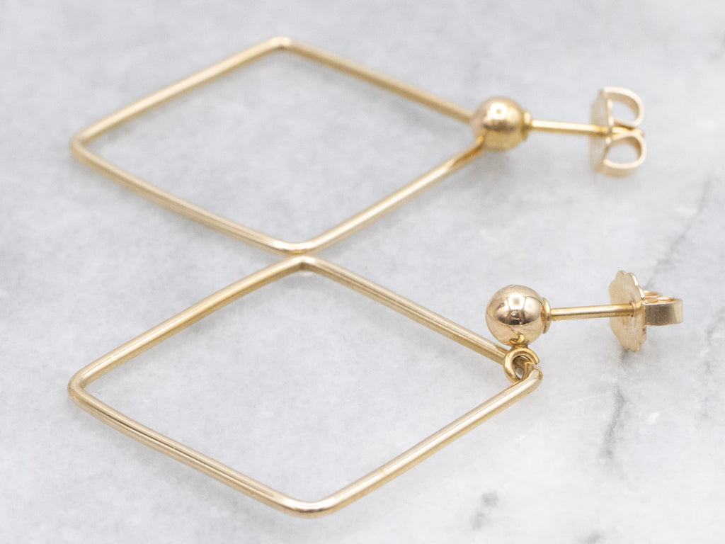 Polished Gold Marquise Drop Earrings with Post-Back Findings