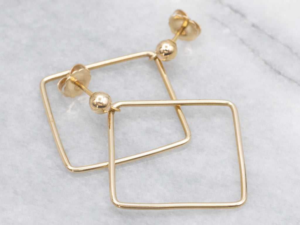 Polished Gold Marquise Drop Earrings with Post-Back Findings