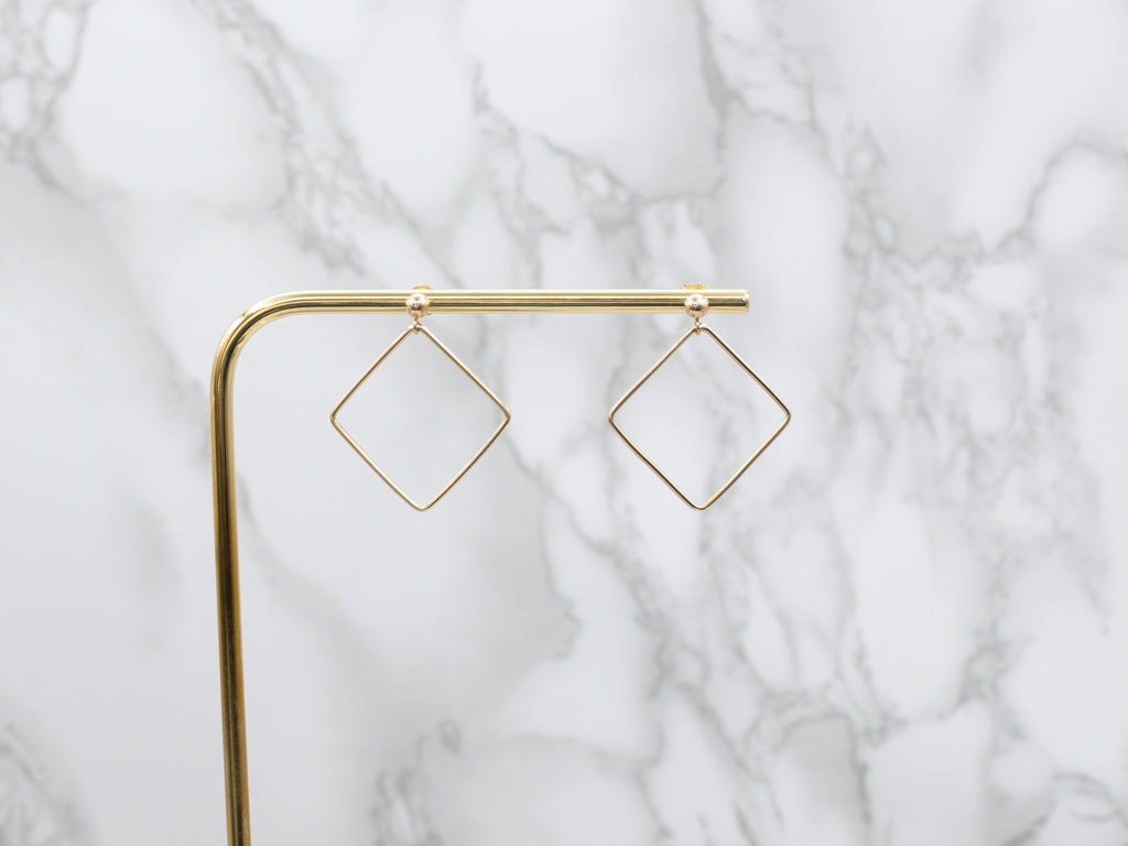 Polished Gold Marquise Drop Earrings with Post-Back Findings