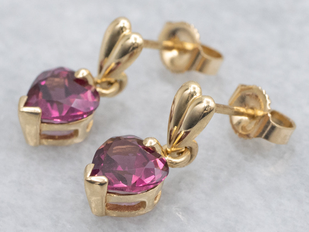 Heart-Cut Rhodolite Garnet Gemstone Drop Earrings
