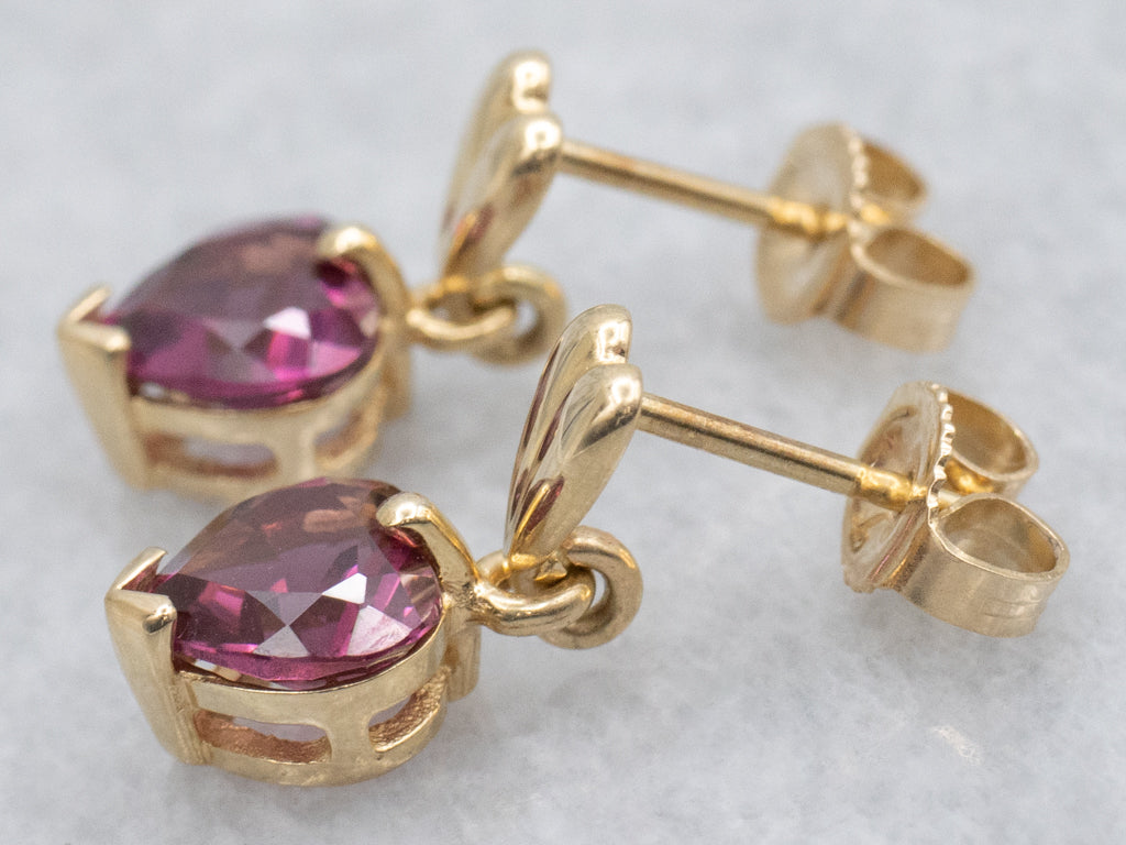 Heart-Cut Rhodolite Garnet Gemstone Drop Earrings