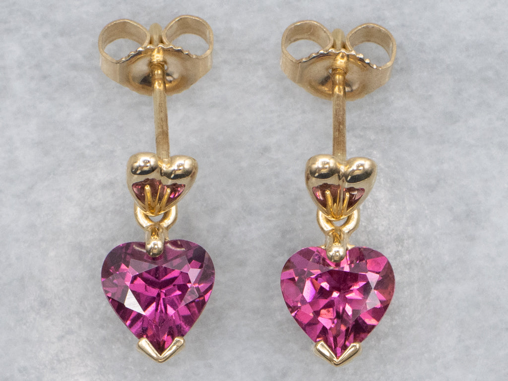 Heart-Cut Rhodolite Garnet Gemstone Drop Earrings
