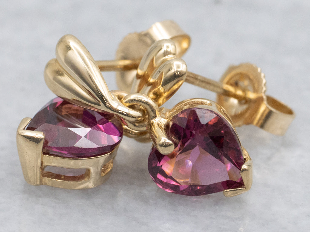 Heart-Cut Rhodolite Garnet Gemstone Drop Earrings