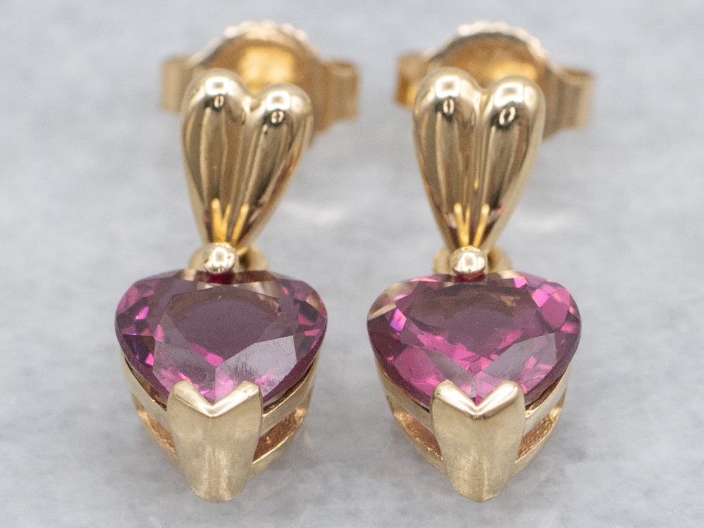Heart-Cut Rhodolite Garnet Gemstone Drop Earrings