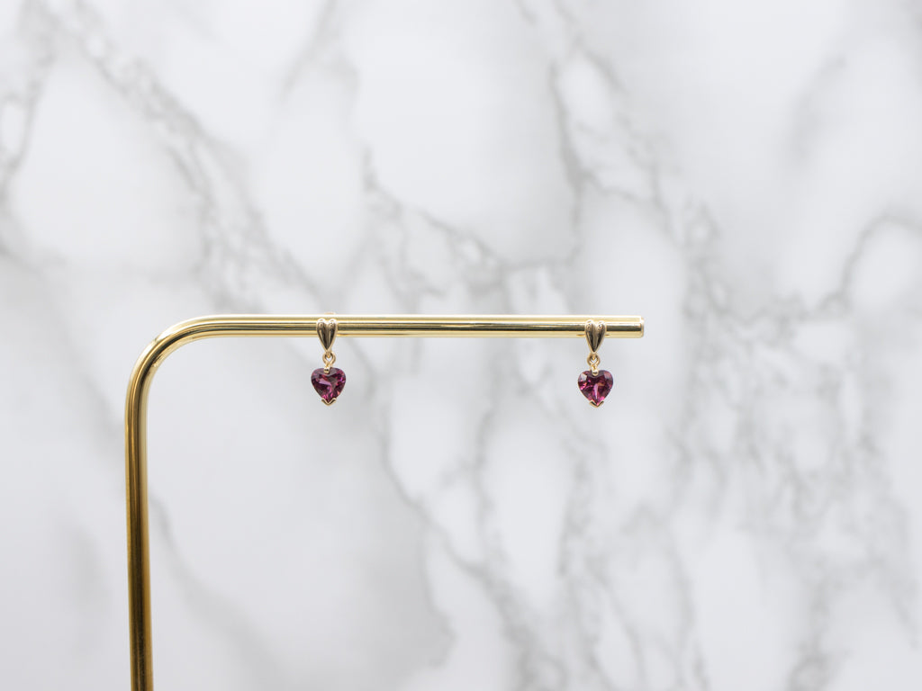 Heart-Cut Rhodolite Garnet Gemstone Drop Earrings