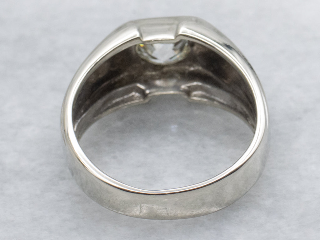 Men's European Cut Diamond White Gold Retro Era Solitaire Ring