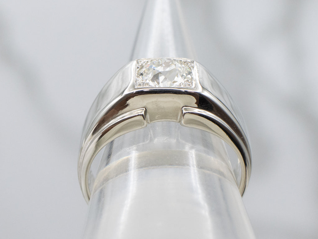 Men's European Cut Diamond White Gold Retro Era Solitaire Ring