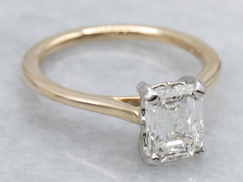 GIA Certified Emerald-Cut Diamond Solitaire Mix-Metal Engagement Ring with Hidden Sapphire
