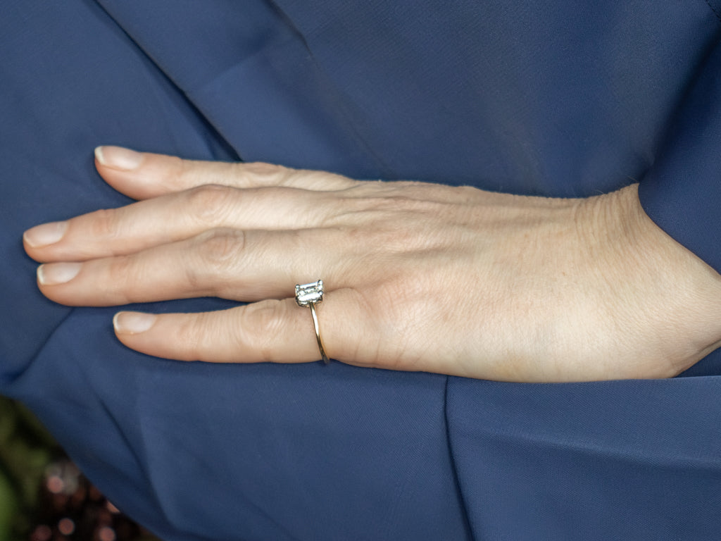 GIA Certified Emerald-Cut Diamond Solitaire Mix-Metal Engagement Ring with Hidden Sapphire