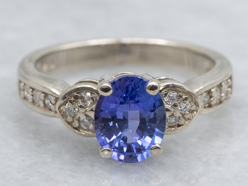 Sweetheart Tanzanite and Diamond White Gold Ring
