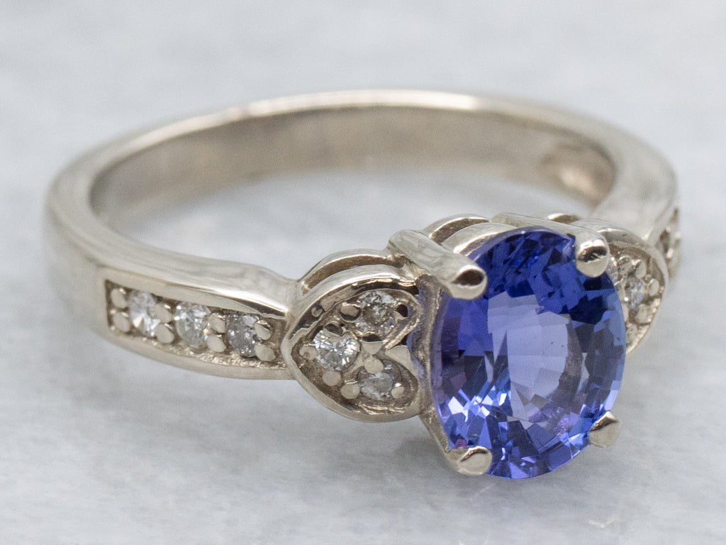 Sweetheart Tanzanite and Diamond White Gold Ring