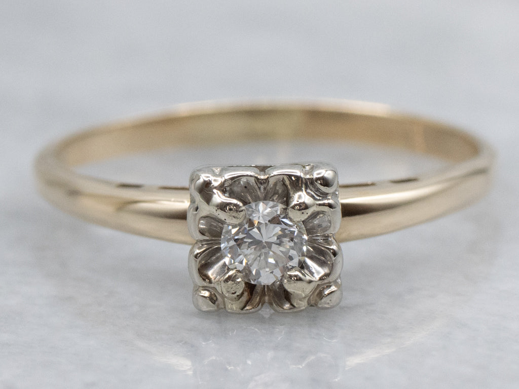 Vintage 1950s European Cut Diamond Solitaire Engagement Ring