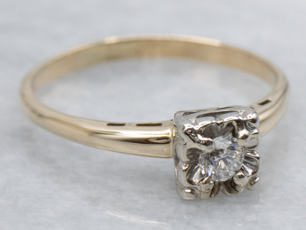 Vintage 1950s European Cut Diamond Solitaire Engagement Ring