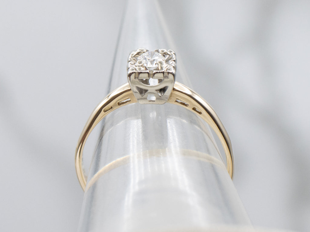 Vintage 1950s European Cut Diamond Solitaire Engagement Ring