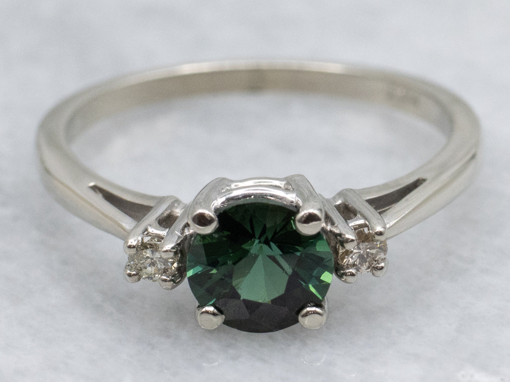 Green Tourmaline and Diamond White Gold Ring