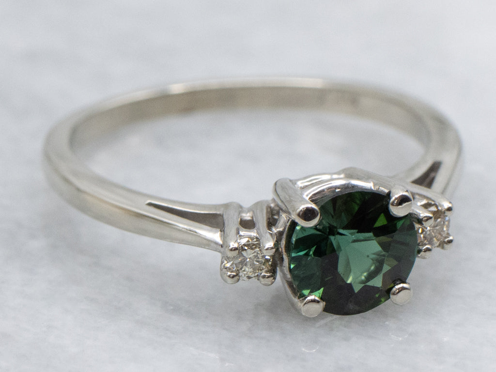Green Tourmaline and Diamond White Gold Ring