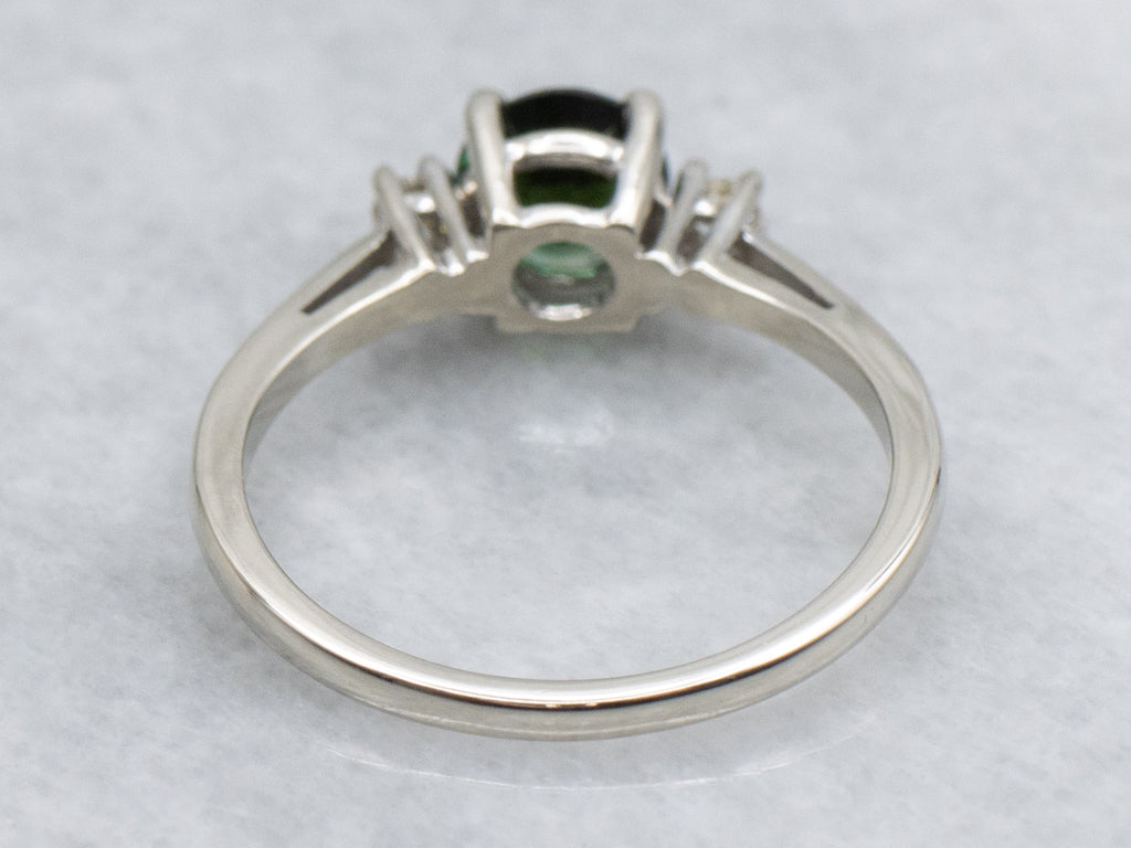 Green Tourmaline and Diamond White Gold Ring