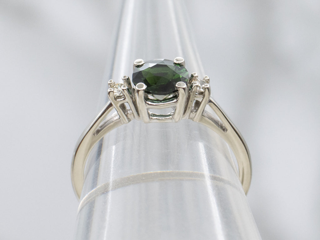 Green Tourmaline and Diamond White Gold Ring