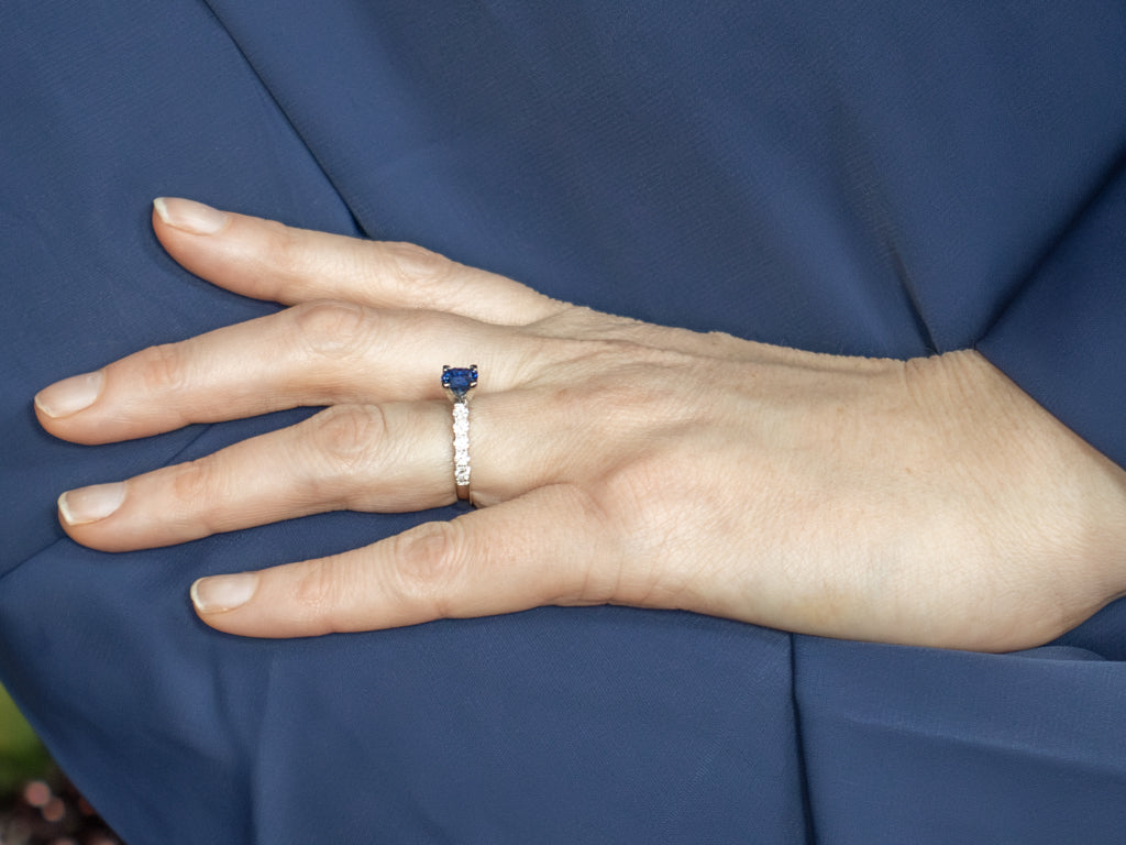 Cushion-Cut Blue Sapphire and Diamond White Gold Ring