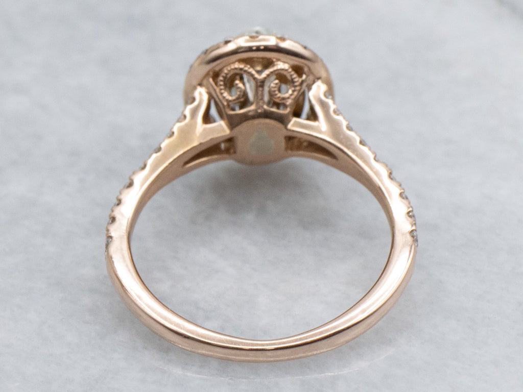 Oval-Cut Diamond and Double Halo Modern Rose Gold Engagement Ring