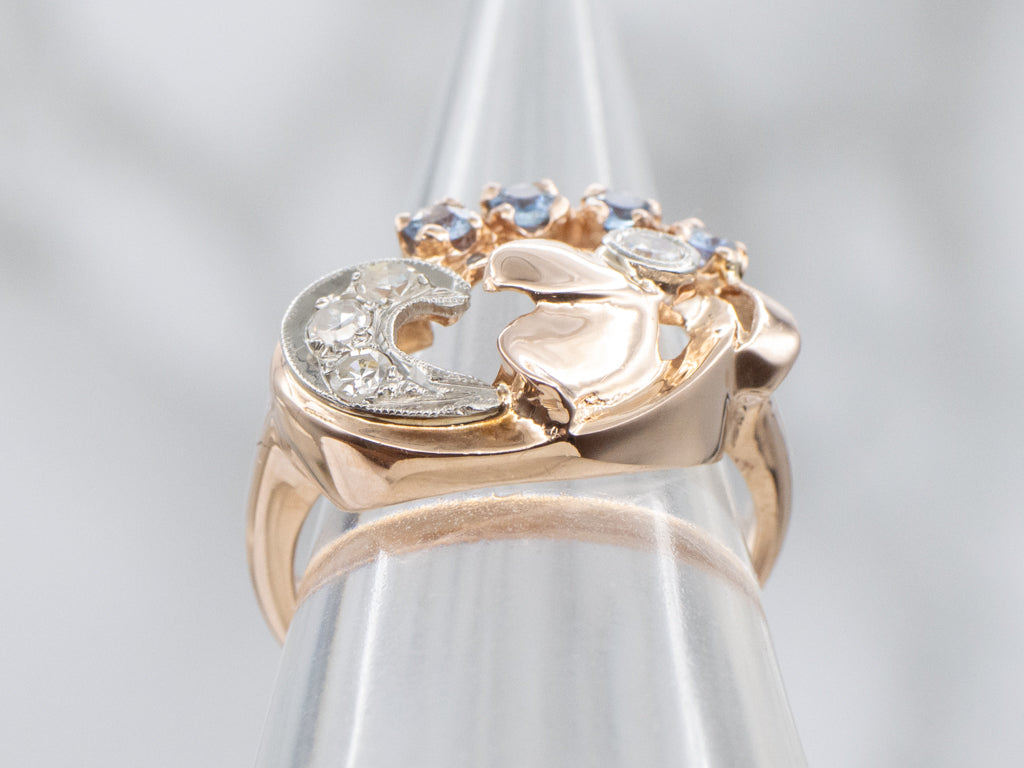 Retro-Era Diamond and Sapphire Statement Ring