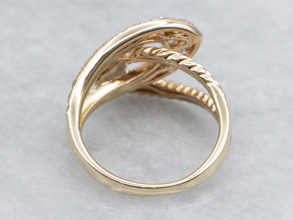 Modern Looping Gold and Diamond Interlocking Gold Bypass Ring