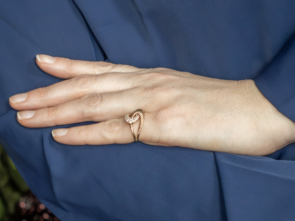 Modern Looping Gold and Diamond Interlocking Gold Bypass Ring