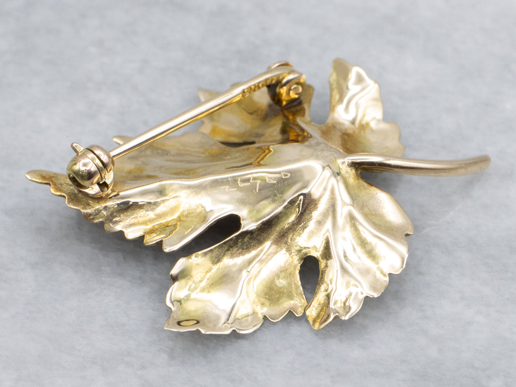 Antique Gold Old Mine Cut Diamond Maple Leaf Pin