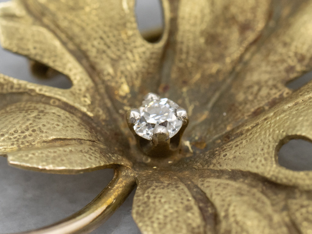 Antique Gold Old Mine Cut Diamond Maple Leaf Pin
