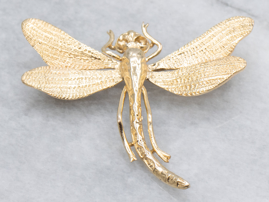 Detailed Yellow Gold Dragonfly Pin