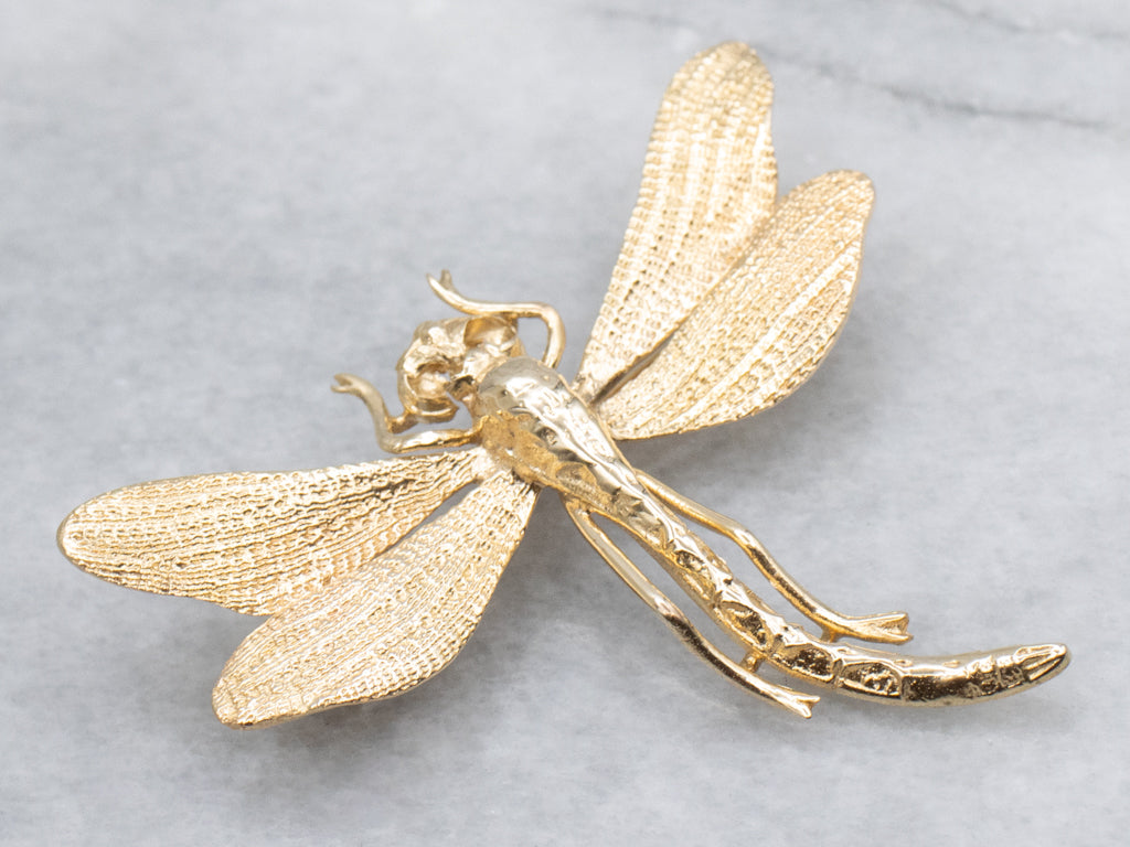 Detailed Yellow Gold Dragonfly Pin