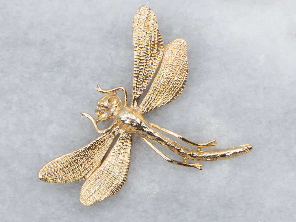Detailed Yellow Gold Dragonfly Pin
