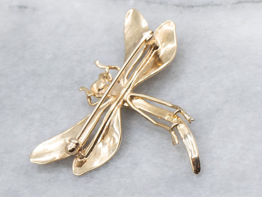 Detailed Yellow Gold Dragonfly Pin