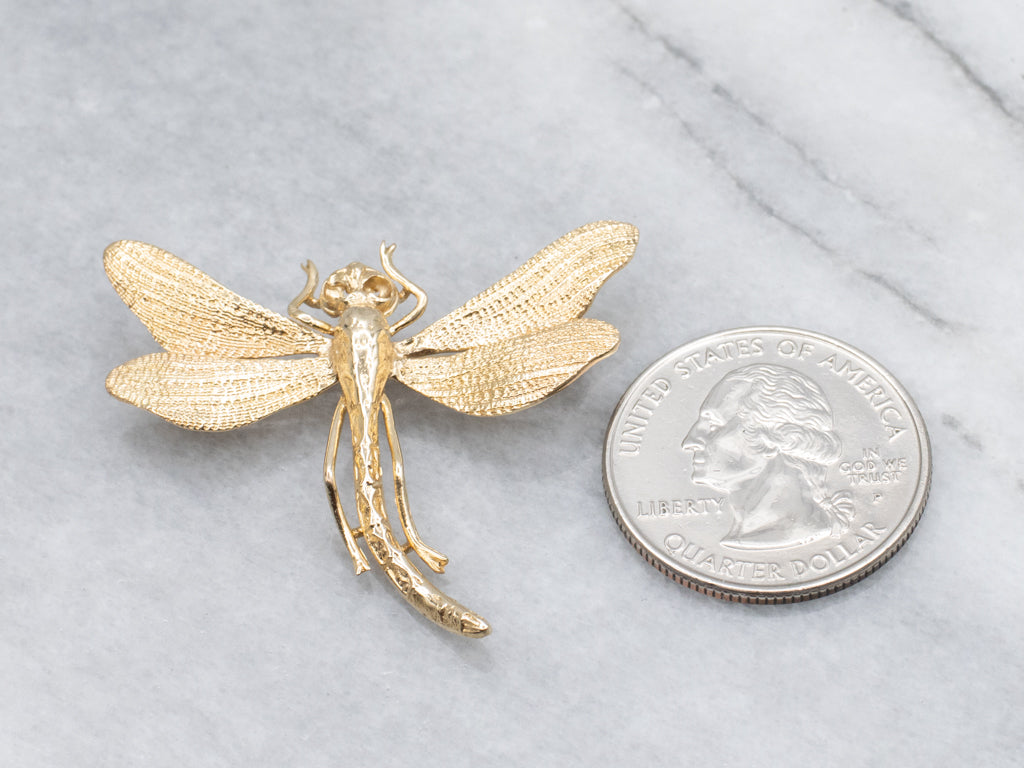 Detailed Yellow Gold Dragonfly Pin